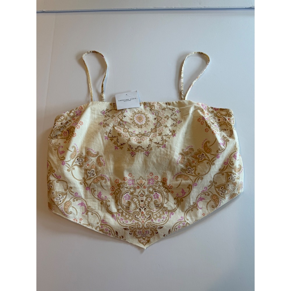 American Eagle Bandana Cami Top Medium NWT Paisley Floral Boho Cropped Tan Pink